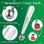 Baderke 2 Pcs Tomato Stem Corer Strawberry Baller Stainless Steel Strawberry Huller Tool Fruit Vegetable Stem Remover