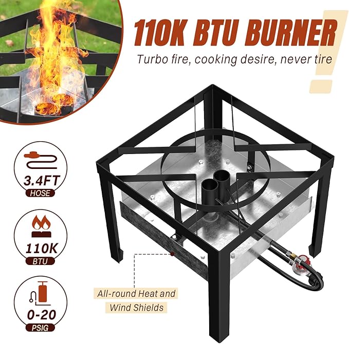 100QT Crawfish Boiler Kit, Waterproof Cover & 18-inch Skimmer, 110,000BTU Propane Burner Stove, 0-20PSIG Regulator, Aluminum Seafood Boil Pot, Crab Boil Pot with Basket