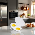 White Egg Poacher, Microwave Egg Boiler Poacher, 2 Cavity Nonstick Poached Egg Maker With Lid, Egg Poacher Microwave Egg Cooker