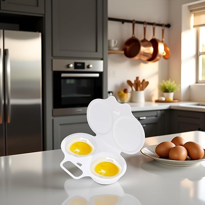 White Egg Poacher, Microwave Egg Boiler Poacher, 2 Cavity Nonstick Poached Egg Maker With Lid, Egg Poacher Microwave Egg Cooker