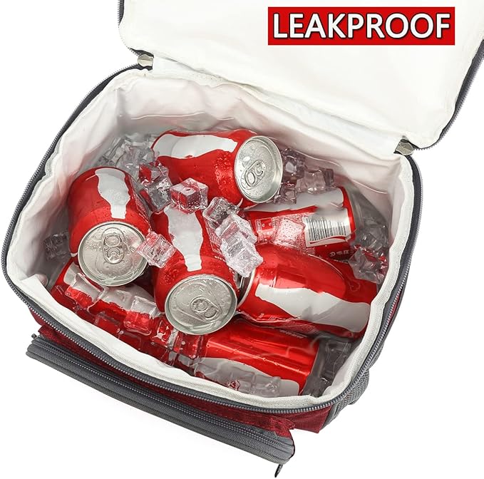 FlowFly Double Layer Cooler Insulated Lunch Bag Adult Lunch Box Large Tote Bag for Men, Women, With Adjustable Strap,Front Pocket and Dual Large Mesh Side Pockets