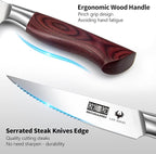 Steak Knife Set 8 Pieces, 4.5 Inch Super Sharp High Carbon Stainless Steel Steak Knife Set, Professional Premium Serrated Precise Cutting with Ergonomic Wood Handle