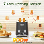 Toaster 2 Slice, Wide Slot for Toasting Bagel Muffin Waffle Gluten Free Breads, 7 Shade Settings, Defrost & Reheat, Stainless Steel, Easy Clean, Black