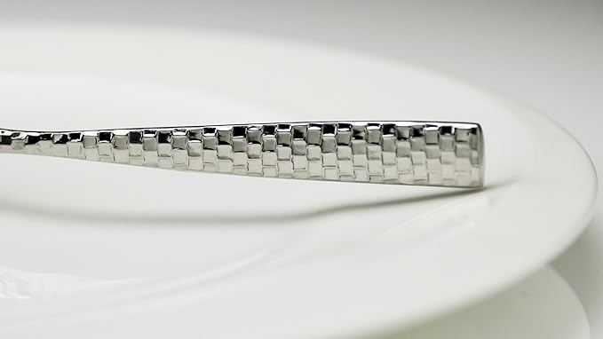 Fortessa Lucca Faceted 18/10 Stainless Steel Flatware Solid Handle Steak Knife, Set of 12, Mirror Polished