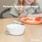 WeeSprout Bamboo Kids Bowls with Lids, Set of Four 10 oz Kid-Sized Dinnerware, Cereal, Leftovers & Snack Bowl, Dishwasher Safe (Blue, Green, Gray, & Beige)