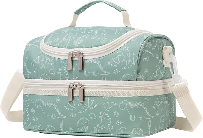 Insulated Kids Dual Compartment Lunch Bags Tote for Girls Boys Toddler Lunch Boxes Pre-School Toddler Kindergarten Picnic Camp Food Cooler Thermal with Strap