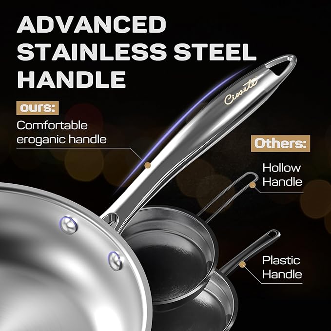 Tri-Ply Stainless Steel Pots and Pans Set 11-PC, 18/10 Stainless Steel Induction Cookware Set with Steamer Insert, Kitchen Cookware Sets with Stay Cool Ergonomic Handles, Dishwasher, Oven Safe