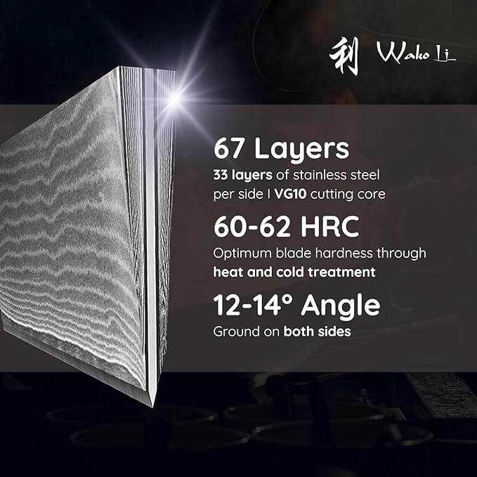 Wakoli EDIS Damascus 3-Piece Knife Set – Japanese Style Kitchen Knives | Genuine Damascus Steel Blades with VG10 Core | Ergonomic Pakkawood Handles | Professional Chef Knife Set in Wooden Gift Box