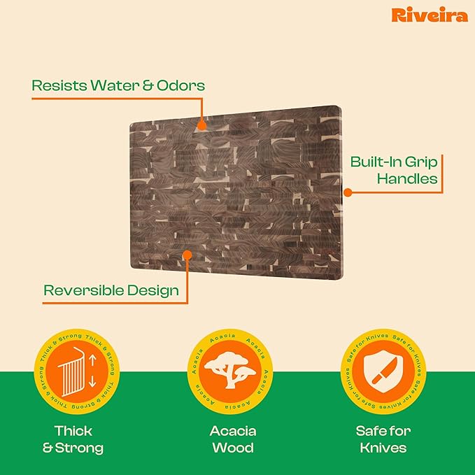 Riveira Acacia Wood Cutting Board – Gourmet Acacia Grandeur: 36 x 24 Wooden Cutting Board – Natural Wooden Cutting Boards For Kitchen Decorative – Innovative Juice Grooves Acacia Wooden Chopping Board