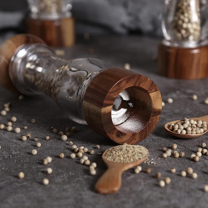 KKC HOME ACCENTS Wood Salt and Pepper Shakers,Wooden Salt and Pepper Grinder,Ceramic Core,Refillable,8 inch