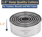 Cookie Cutters Set, 7 Pc. Kit, Measuring 1'', 1.5'', 2'', 2.5'', 3'', 3.5'', and 4'', Round Metal Baking Rings for Pastry, Biscuits, and Dough Cutting, Heavy Duty and Reusable, Multiple Sizes