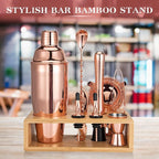Cocktail Shaker Set, Mixology Bartender Kit 10-Piece Bar Tool Set with Stylish Bamboo Stand, Bar kit: Martini Shaker Mixing Spoon Muddler Jigger Corksrew for Barware Set | Rose