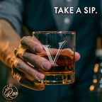 Monogrammed Gifts for Men - 4PC 11 Oz Custom Whiskey Glasses (V-Monogram) - Engraved Whiskey Glasses - Personalized Whiskey Glasses - Unique Bourbon Glasses - Personalized Glass Gifts for Dad