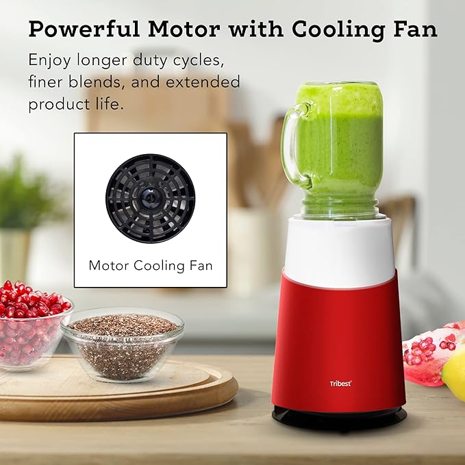 Tribest Mason Jar Ready Personal Blender 2 with Mason Jar Blending Mug, Red