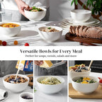 DOWAN 22 OZ White Ceramic Bowls Set of 4 - Perfect for Soup Bowls for Kitchen, Cereal Bowl, Ramen Bowl, Microwave Safe for Oatmeal, Fruit,Salad and Rice Bowl - Dishwasher & Microwave Safe
