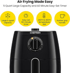 Chefman TurboFry 5-Quart Air Fryer, Integrated 60-Minute Timer for Healthy Cooking, Cook with 80% Less Oil, Adjustable Temperature Control, Nonstick Dishwasher-Safe Basket and Tray, Black