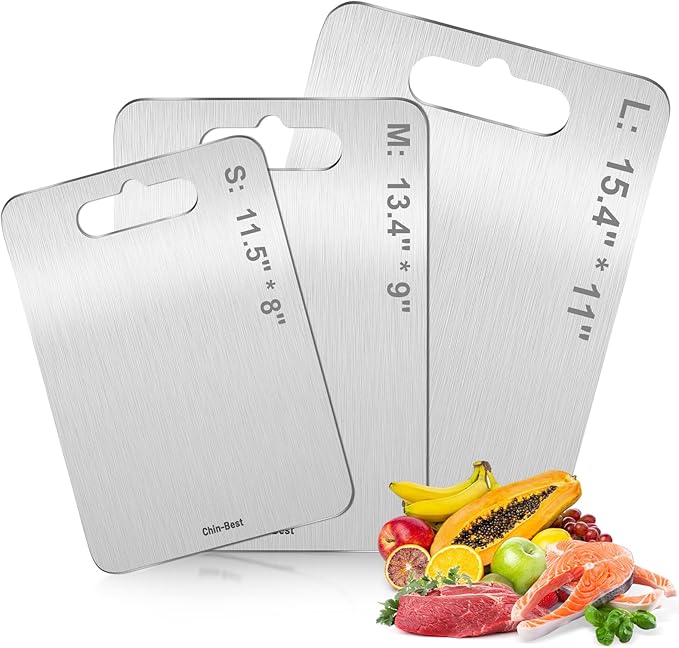 Double-Sided Food-Grade Kitchen Cutting Board,Stainless Steel Cutting Board, Non-Toxic & Non-Slip, Dishwasher Safe, Ideal for Indoor, Outdoor, Camping & BBQ Parties, L 15.4" * 11"