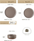 MALACASA Plates and Bowls Sets, 18 Pieces Modern Ceramic Dinnerware Set for 6 Kitchen Dinner Set Stoneware Dishware Dishes Set Microwave and Dishwasher Safe, Brown, Series TARA