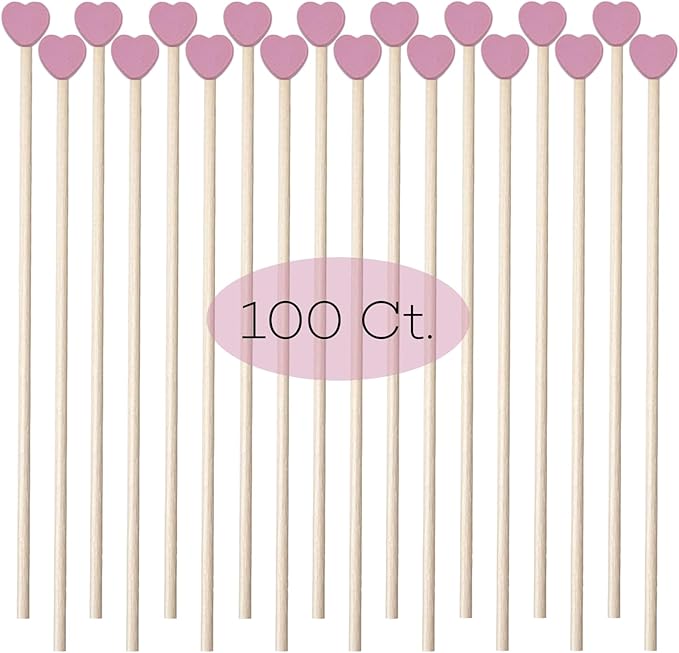 100PCS 6inch Rock Candy Sticks Wooden Swizzle Sticks for Lollipop Coffee Appetizer Skewers (Pink)