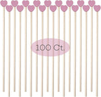 100PCS 6inch Rock Candy Sticks Wooden Swizzle Sticks for Lollipop Coffee Appetizer Skewers (Pink)