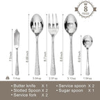 KINGSTONE Hammered 8-Piece Serving Utensil Set, 18/10 Stainless Steel Flatware for Catering, Party Include Spoons, Slotted Spoon, Fork, Butter Knife - Mirror Finish & Dishwasher Safe