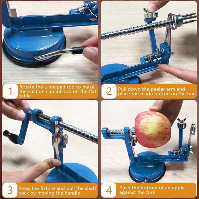 Apple Peeler, Slicer Corer Potato Peelers 3 In 1, Stainless Steel Heavy Duty Suction Cup Base And 7 Extra Blades (Blue)