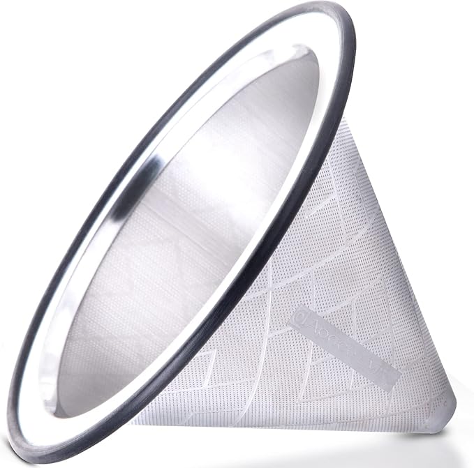 Compatible with Hario V60, Chemex Pour Over Coffee Filter - Wide Metal Base Reusable Stainless Steel Coffee Dripper - Paperless Coffee Filter for Sustainable Brewing