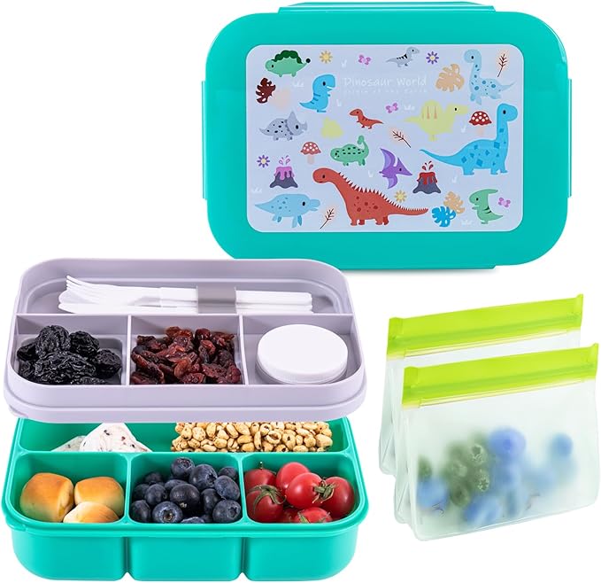 Leak-Proof, 8-Compartment Bento-Style Kids Lunch Box - Ideal Portion Sizes for Ages 6+, Durale, Drop-Proof, Dishwasher Safe, & Made with BPA-Free Materials(Green)