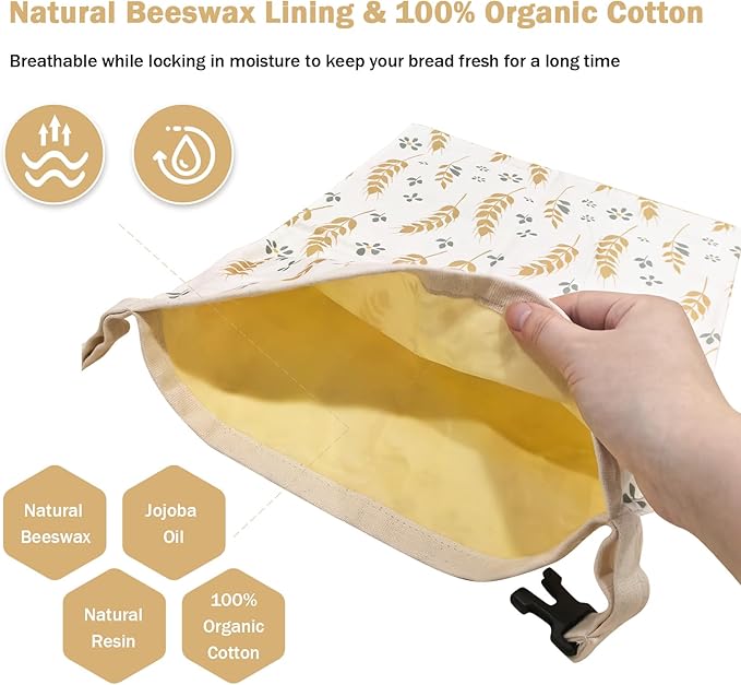 2-Pack Reusable Beeswax Bread Bags for Homemade Bread & Sourdough, Eco-Friendly Organic Food Storage Cloth Bag, Freezer-Safe & Freshness Preservation Longer, XL Large Capacity Portable (13’’x17’’)