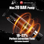 Nuttii E-Coffee Portable Espresso Machine, 20 Bar Self-Heating Travel Coffee Maker, Precise Pressure Control for Golden Extraction, Supports Ground & Capsule Coffee for RV, Camping & Office (Black)