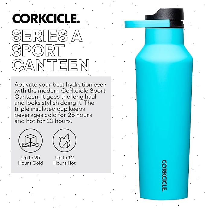 Corkcicle Sport Canteen - Keeps Drinks Cold 25 Hours - Stainless Steel Water Bottle - Triple-Insulated - Spill-Proof - Summer Drinkware Gift - Keeps Drinks Ice Cold - 20 oz - Capri Blue
