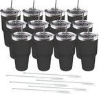 Amtidy 12 Pack 30oz Travel Mug, Powder Coated Stainless Steel Vacuum Double Wall Bulk Tumbler, Durable Insulated Coffe Cup with Splash Proof Lids straw and cleaning brush，for Home, Office, Party