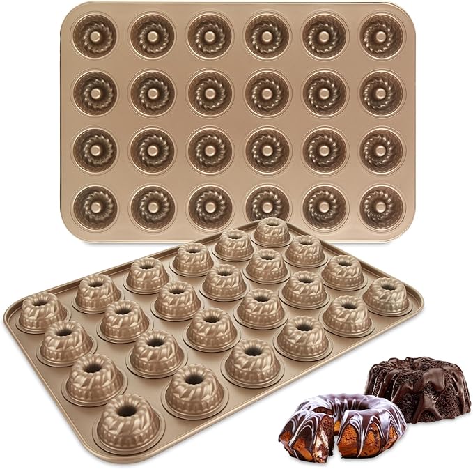 2 Pack Mini Bundt Cake Pan for Baking, 24-Cavity Mini Fluted Tube Cake Pans, Nonstick Carbon Steel Bundt Cake Mold for Baking