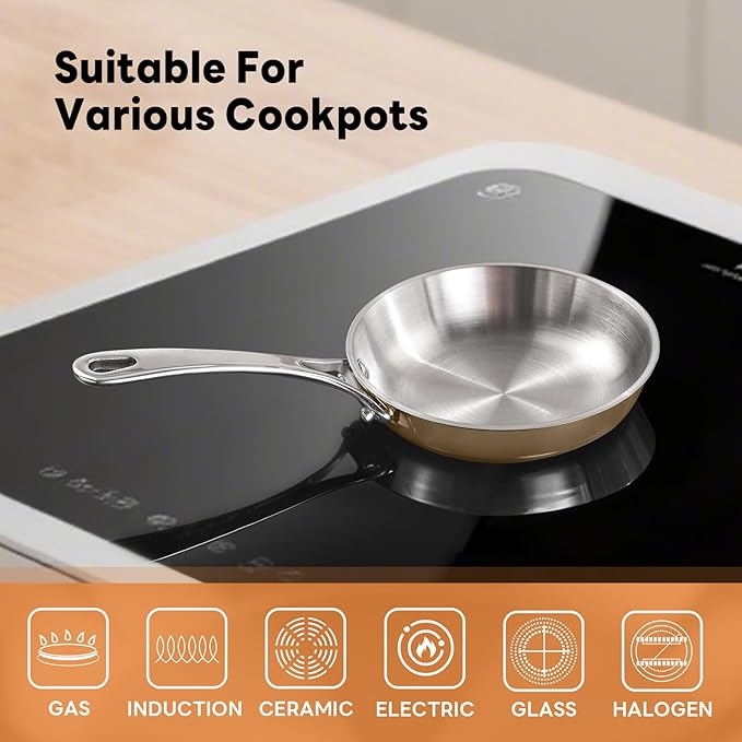 MACEVIA Mini 0.12QT Sauce Pan, 18/10 Stainless Steel Pans, Small Pot Butter Warmer With Handle, 3 Ply Stainless Frying Pans For Home Kitchen (4in/140ml) - Rose Gold