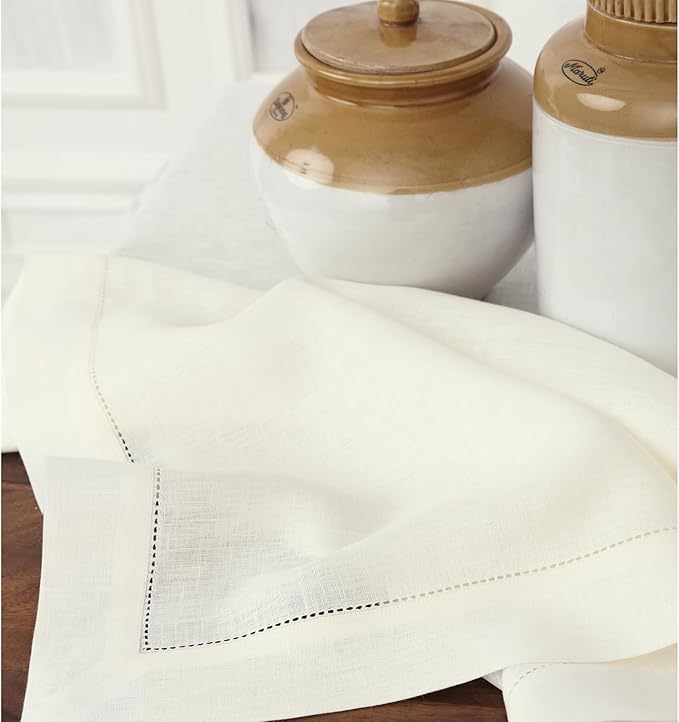 Solino Home Ivory Linen Tablecloth 54 x 72 Inch - 100% Pure Linen Hemstitch Table Cloth for Rectangle Tables - Classic Hemstitch, Machine Washable Tablecloth for Summer, Fall, Autumn