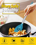 Pack of 2 Large Silicone Cooking Spoons,Non Stick Solid Basting Spoon,Heat-Resistant Kitchen Utensils for Mixing,Serving,Draining,Stirring (BLUE)