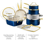 Gotham Steel 15 Pc Ceramic Cookware Set Nonstick, Ceramic Pots and Pans Set Non Stick with Steamer & Cooking Utensils, Non Toxic PFOA PFOS Free, Premium Stay Cool Handles, Oven & Dishwasher Safe