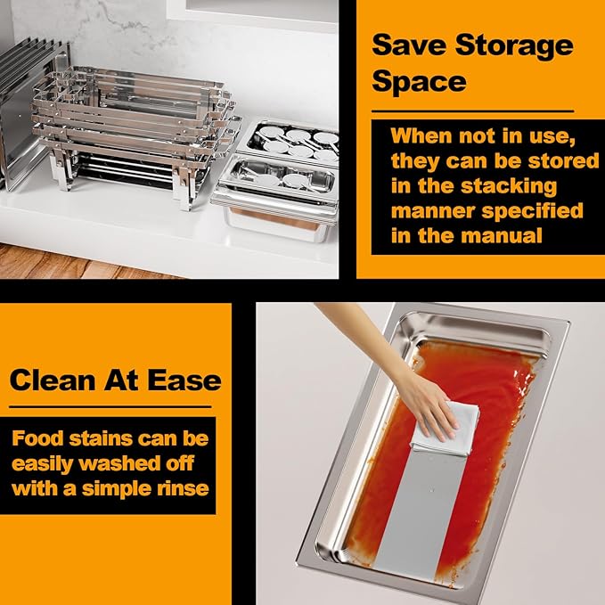 Chafing Dishes for Buffet 6 Pack, 9Qt Chafing Dish Buffet Set with Different Food Pans Combo, Food Warmers for Parties Buffet, Events & Weddings, Silver