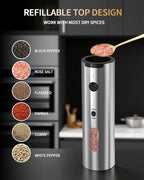 CIRCLE JOY Rechargeable Electric Salt and Pepper Grinder Set, 2-speed Stainless Steel Automatic Pepper Mill Grinder w/Charging Base, Adjustable Coarseness, LED Light, 110ml Large Capacity Top Fill