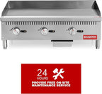36 Inch CSA Certified Commercial Natural Gas Griddle Manual Controls 90,000 BTU Countertop Flat Top Grill Hot Plate with Independeent Knob 3 Burners Stainless Steel Grill for Restaurant Use