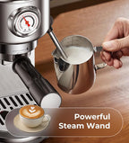 Espresso Machine with Milk Frother, 20 Bar High Pressure Professional Espresso Maker Automatic, Compact Stainless Steel Coffee Machine for Cappuccino, Latte, Gift for Coffee Lover, Silver