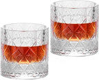 KAMMAK Crystal Whiskey Glass Set of 2, 7.44 oz (220ml) Old Fashioned Tumbler with Delicate Rim & Thick Stable Base, Hand Blown Lead-Free Barware for Scotch, Bourbon, Cocktail, 12-Facet