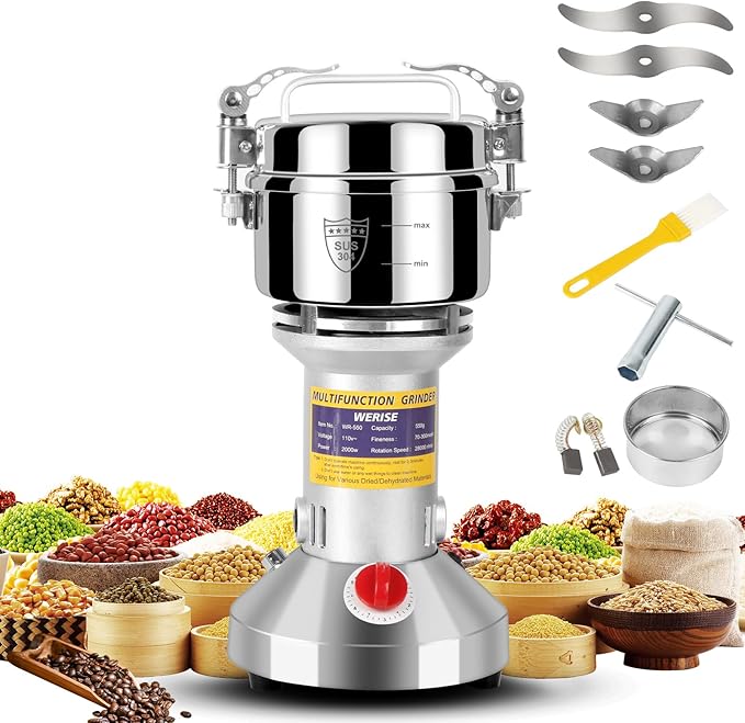 Grain Flour Mill Grinder Electric,550g Food Spice Powder Wheat Maker Stainless Steel Rice Bread for Kitchen Home Commercial Pepper Coffee Corn Nut Dry