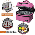 OPUX Lunch Box For Women, Insulated Large Lunch Bag Adult Work, Double Decker Lunchbox Meal Prep, Dual Compartment Leakproof Lunch Cooler, Soft Lunch Pail Tote for Girls, Kids, School (Pink, 16 Cans)