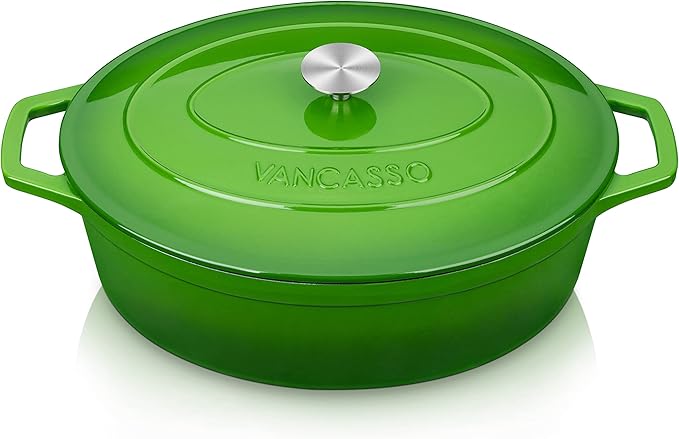 vancasso Enameled Cast Iron Dutch Oven, 9.3 Quart Dutch Oven Pot with Lid, Oval Dutch Oven Cast Iron Pot with Non Stick Enamel Coating for Bread Baking