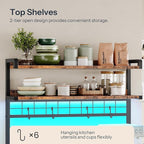 HOOBRO Bakers Rack with Power Outlet, 5 Tiers Coffee Bar with LED Light, Microwave Stand with Wire Basket & Wine Holders, Kitchen Storage Shelf with 6 S-Shaped Hooks, Rustic Brown and Black BF21UDHB01