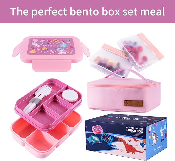 Leak-Proof, 8-Compartment Bento-Style Kids Lunch Box - Ideal Portion Sizes for Ages 6+, Durale, Drop-Proof, Dishwasher Safe, & Made with BPA-Free Materials (pink)