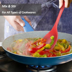 Silicone Spoons for Cooking - Extra Large Kitchen Spoons for Mixing, Serving, & Stirring - 600°F Heat-Resistant Non Stick Utensils Ladle & Skimmer- Dishwasher Safe, Red