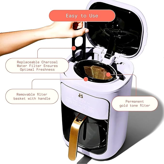 Beautiful Large Capacity 14-Cup Programmable Coffee Maker with 1-4 Cup Mode & Charcoal Filter by Beautiful (Lavender)