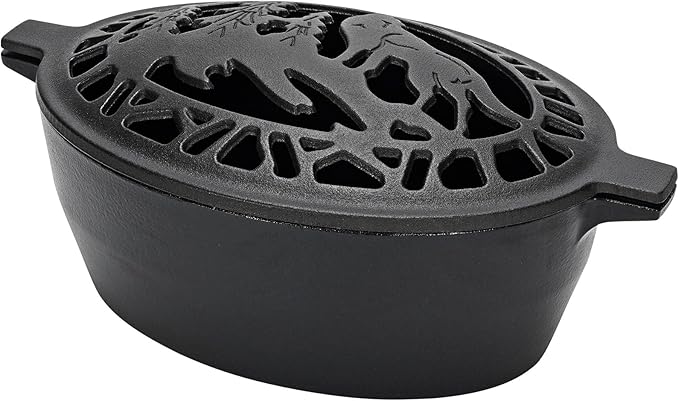 Wood Stove Steamer Humidifier 2.5 Quart with Decorative Wolf Pattern, Cast Iron Steamer for Wood Stove Rust Resistant Matte Black